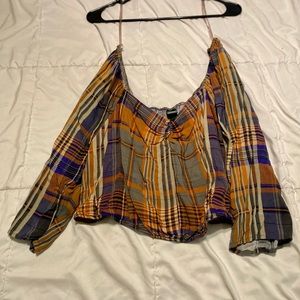 Target Wild Fable | Plaid Cropped Top with Quarter Length Sleeves Size XXL